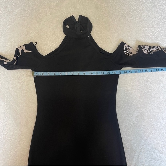 Killstar Long Sleeve Cold Shoulder Goth Skull Black Dark Bodycon Dress Small - Picture 8 of 14